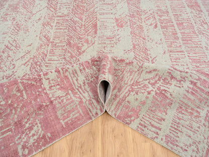 Transitional hand-knotted wool/silk rug in Pink, 10' x 14' — SKU O064817 (view 5)