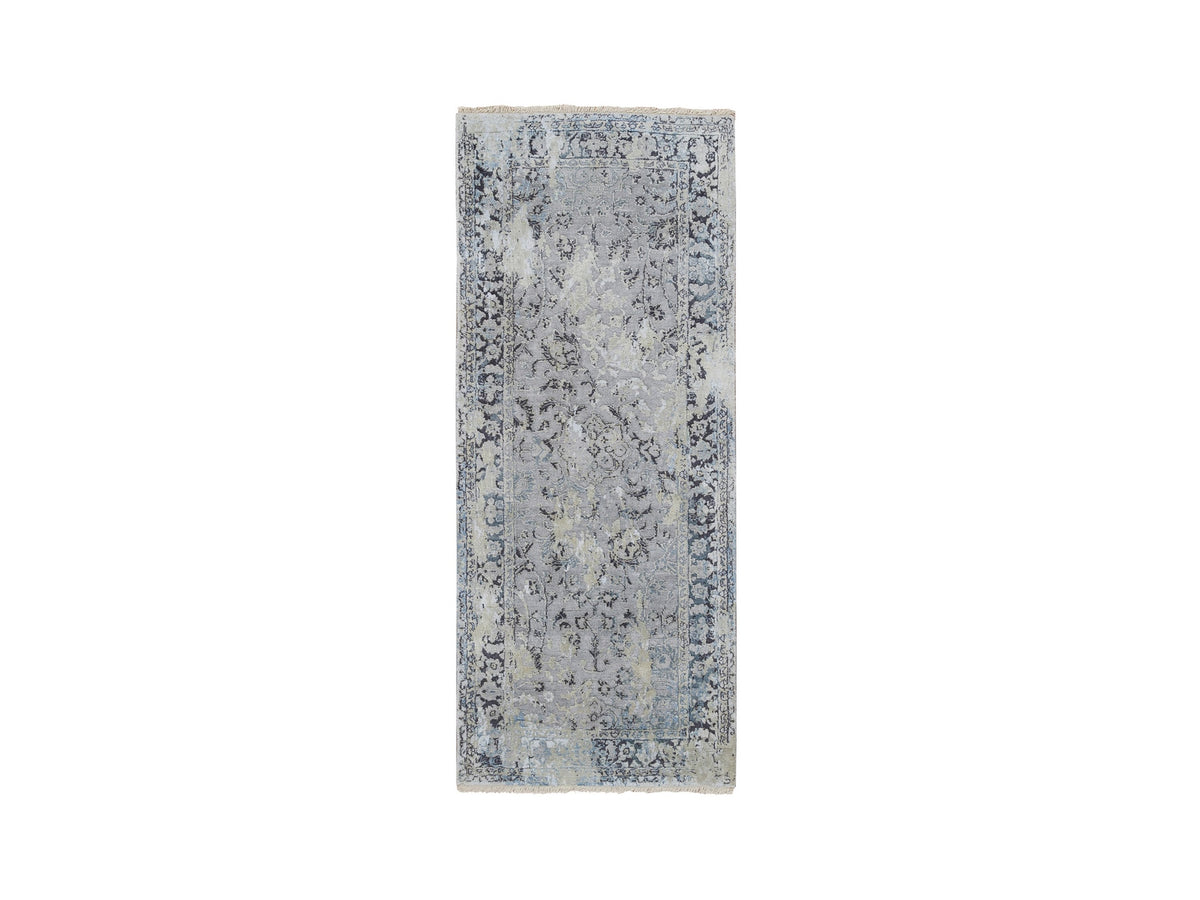 Kashan Transitional hand-knotted wool/silk runner in Gray, 2'6" x 6' — SKU O064828