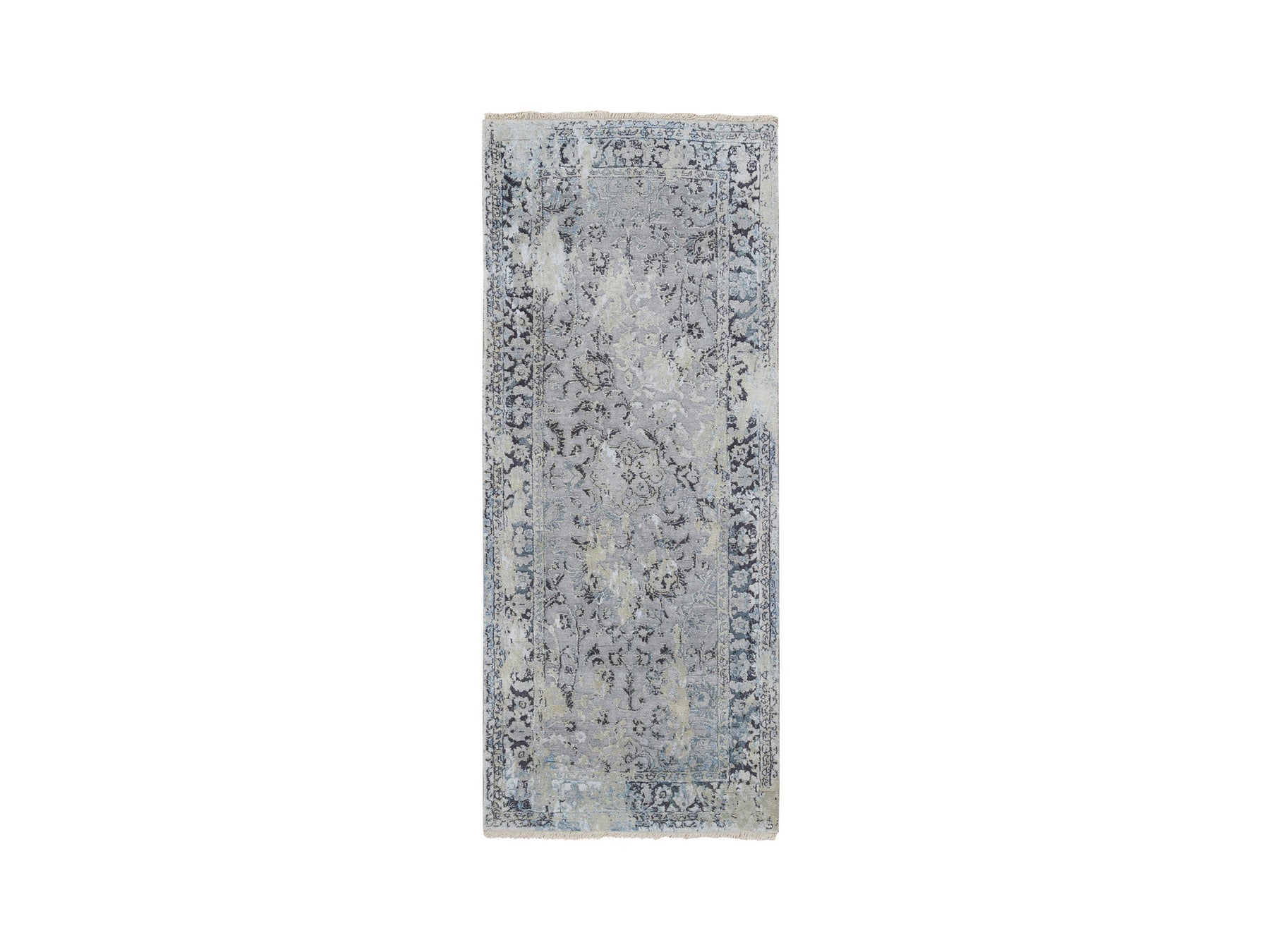 Kashan Transitional hand-knotted wool/silk runner in Gray, 2'6" x 6' — SKU O064828