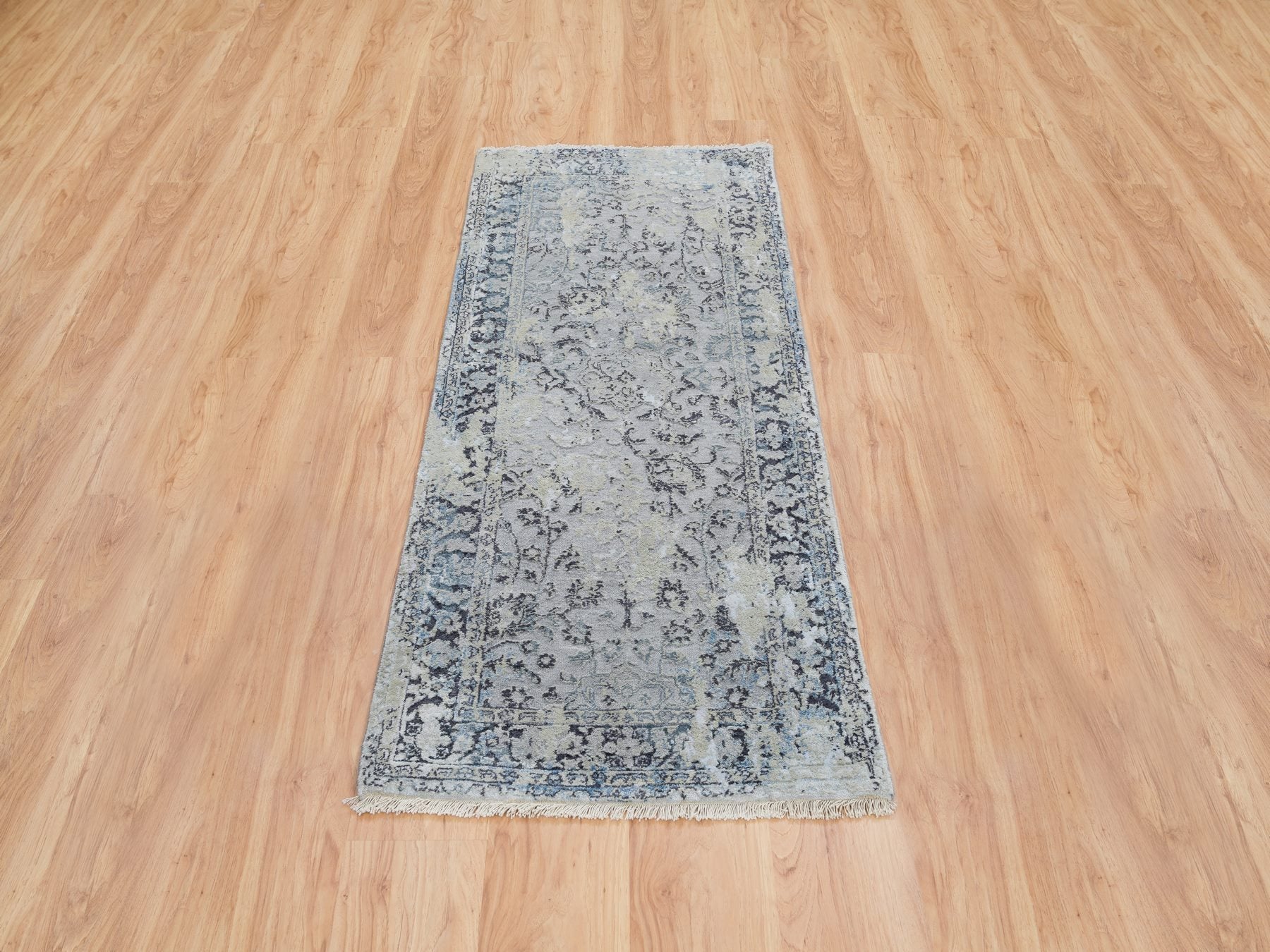 Kashan Transitional hand-knotted wool/silk runner in Gray, 2'6" x 6' — SKU O064828 (view 2)