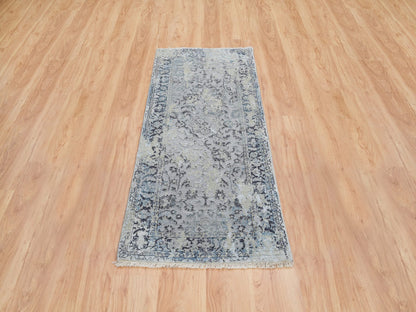 Kashan Transitional hand-knotted wool/silk runner in Gray, 2'6" x 6' — SKU O064828 (view 2)