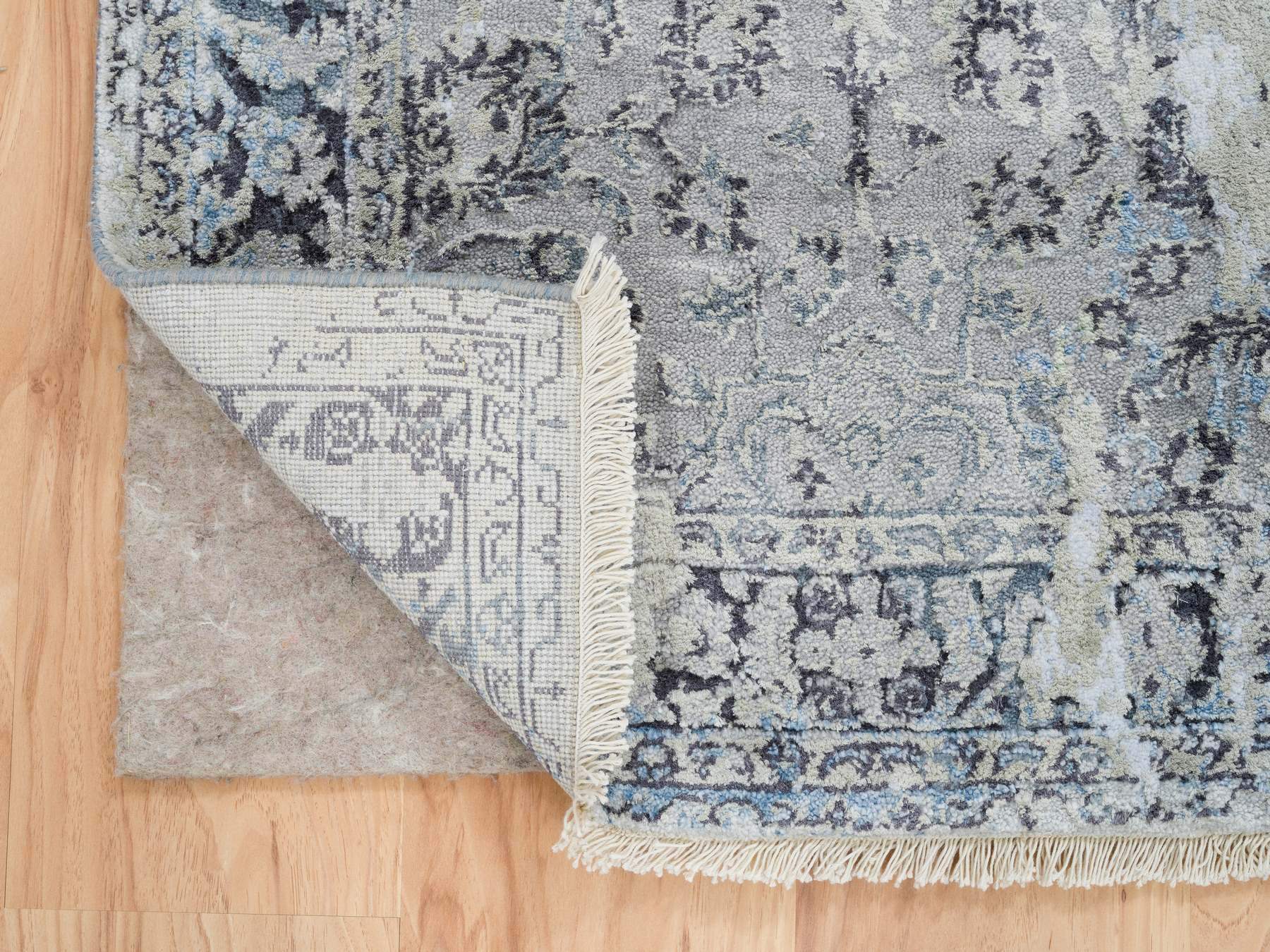Kashan Transitional hand-knotted wool/silk runner in Gray, 2'6" x 6' — SKU O064828 (view 3)