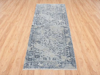 Kashan Transitional hand-knotted wool/silk runner in Gray, 2'9" x 7'8" — SKU O064829 (view 2)