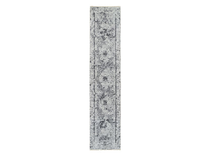 Grey 2'7" x 12'0" Transitional Hand knotted Wool/Silk Rug - Sku: O064834