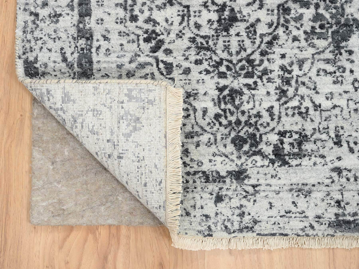 Transitional hand-knotted wool/silk runner in Gray, 2'7" x 12' — SKU O064834 (view 3)