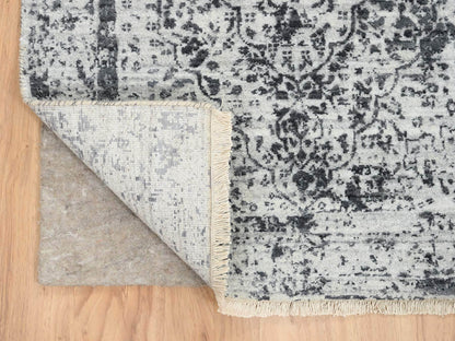 Transitional hand-knotted wool/silk runner in Gray, 2'7" x 12' — SKU O064834 (view 3)