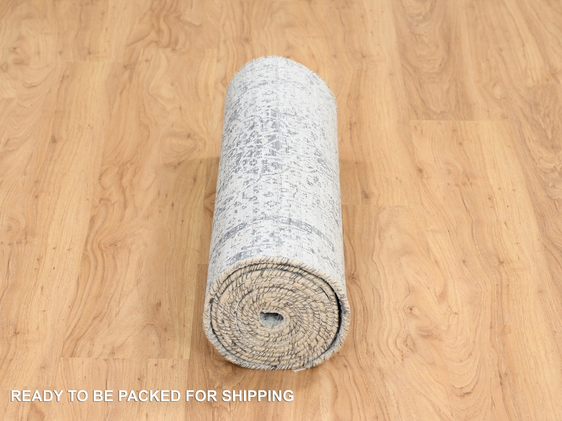 Transitional hand-knotted wool/silk runner in Gray, 2'7" x 12' — SKU O064834 (view 6)