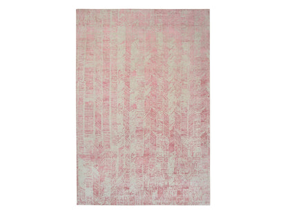Transitional hand-knotted wool/art silk rug in Pink, 11'10" x 17'10" — SKU O064836