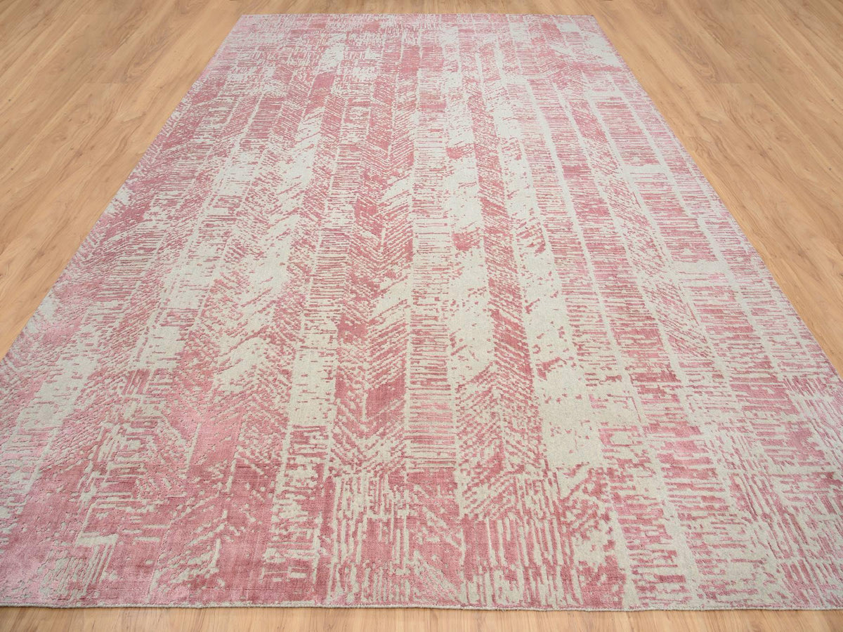 Transitional hand-knotted wool/art silk rug in Pink, 11'10" x 17'10" — SKU O064836 (view 2)