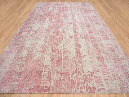 Transitional hand-knotted wool/art silk rug in Pink, 11'10" x 17'10" — SKU O064836 (view 2)