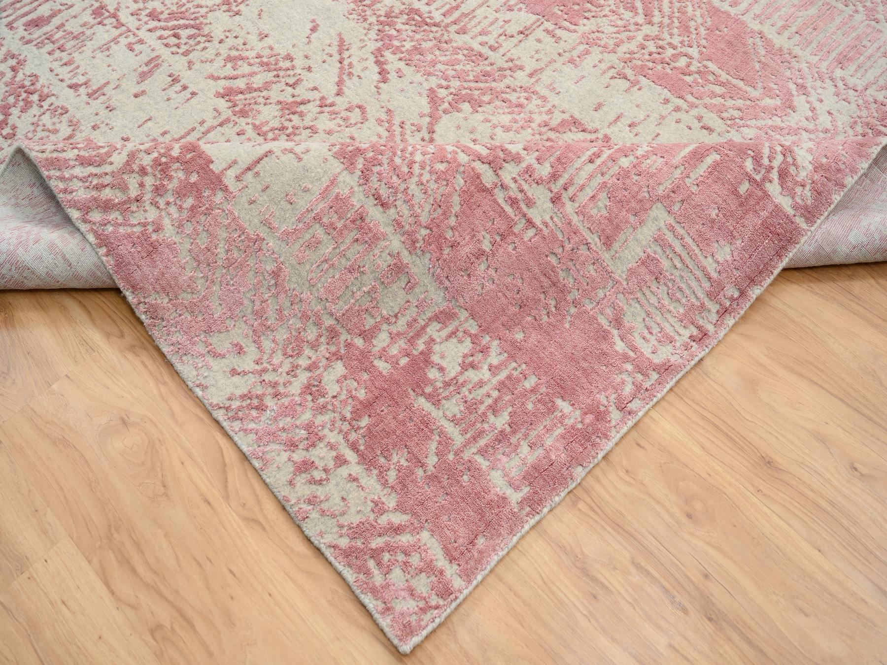 Transitional hand-knotted wool/art silk rug in Pink, 11'10" x 17'10" — SKU O064836 (view 6)