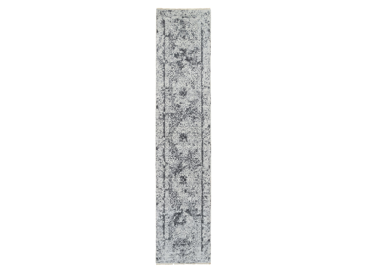 Transitional hand-knotted wool runner in Gray, 2'7" x 12' — SKU O064837