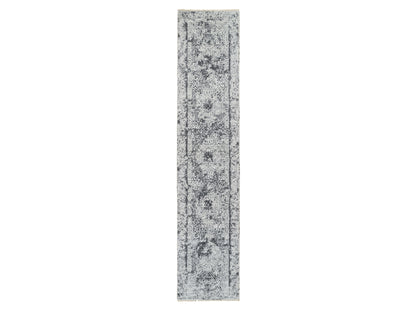 Grey 2'7" x 12'0" Transitional Hand knotted Wool Rug - Sku: O064837