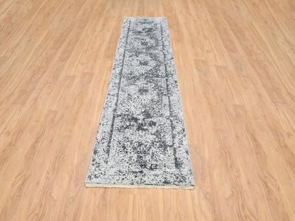 Transitional hand-knotted wool runner in Gray, 2'7" x 12' — SKU O064837 (view 2)