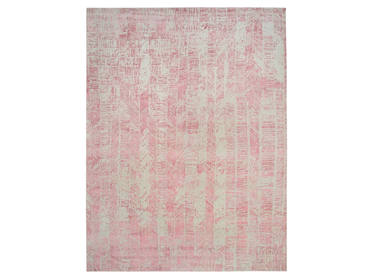 Transitional hand-knotted wool/art silk rug in Pink, 11'10" x 15'1" — SKU O064841