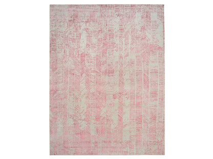 Transitional hand-knotted wool/art silk rug in Pink, 11'10" x 15'1" — SKU O064841