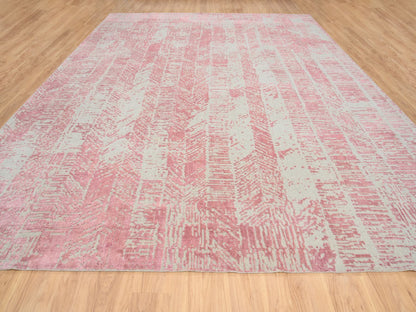 Transitional hand-knotted wool/art silk rug in Pink, 11'10" x 15'1" — SKU O064841 (view 2)