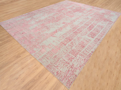 Transitional hand-knotted wool/art silk rug in Pink, 11'10" x 15'1" — SKU O064841 (view 3)