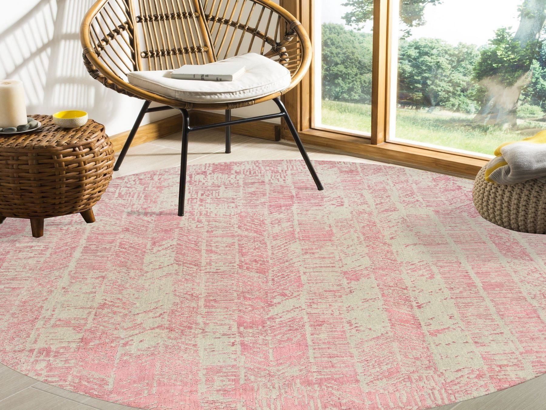 Transitional hand-knotted wool/silk rug in Pink, 10' x 10' — SKU O064842 (view 2)