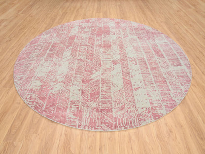 Transitional hand-knotted wool/silk rug in Pink, 10' x 10' — SKU O064842 (view 3)