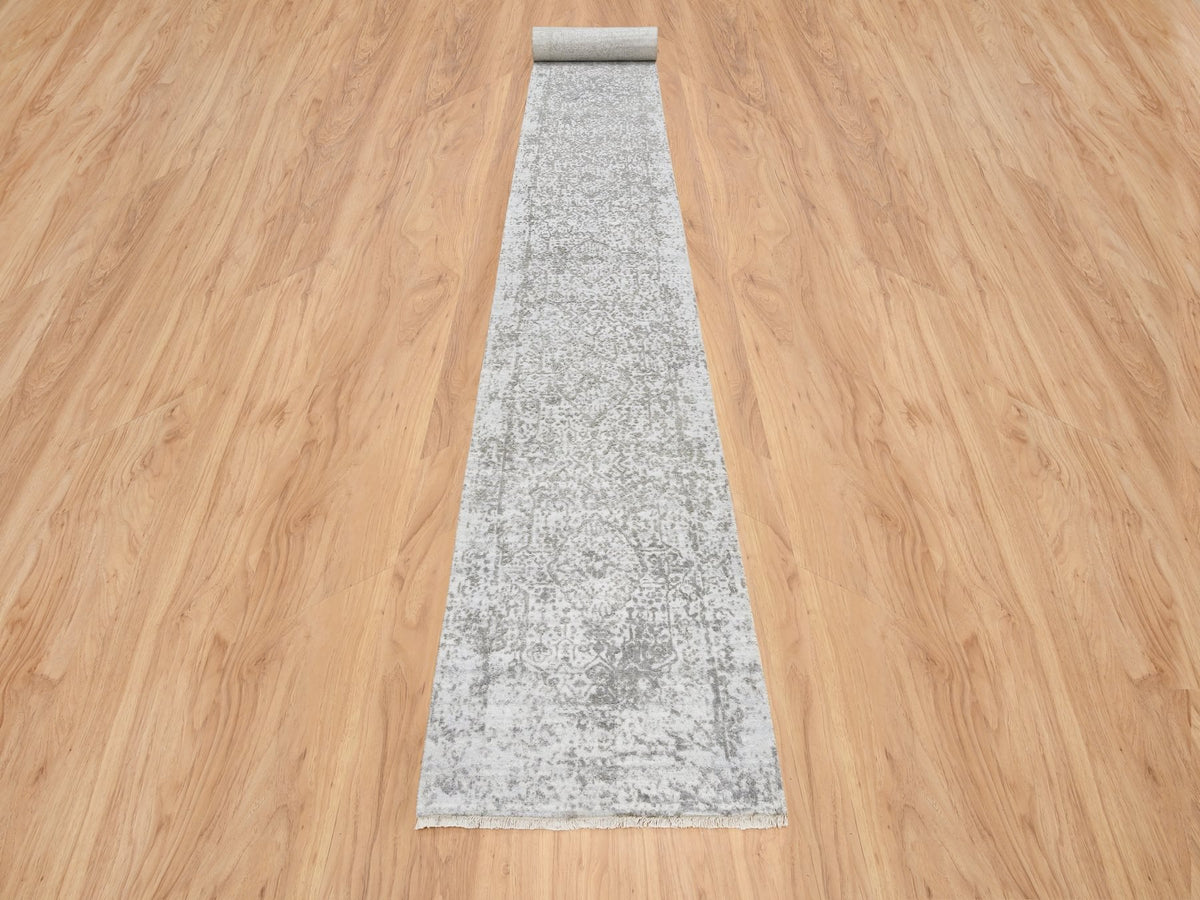 Transitional hand-knotted wool runner in Gray, 2'7" x 23'9" — SKU O064844 (view 2)