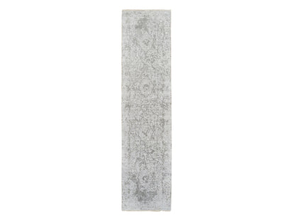 Transitional hand-knotted wool/silk runner in Gray, 2'6" x 12'1" — SKU O064845