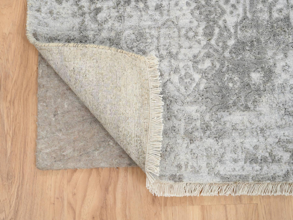 Transitional hand-knotted wool/silk runner in Gray, 2'6" x 12'1" — SKU O064845 (view 3)