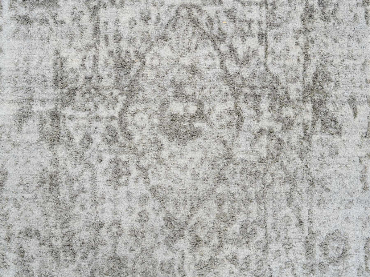 Transitional hand-knotted wool/silk runner in Gray, 2'6" x 12'1" — SKU O064845 (view 5)