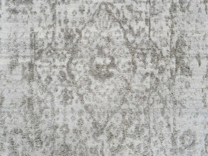 Transitional hand-knotted wool/silk runner in Gray, 2'6" x 12'1" — SKU O064845 (view 5)