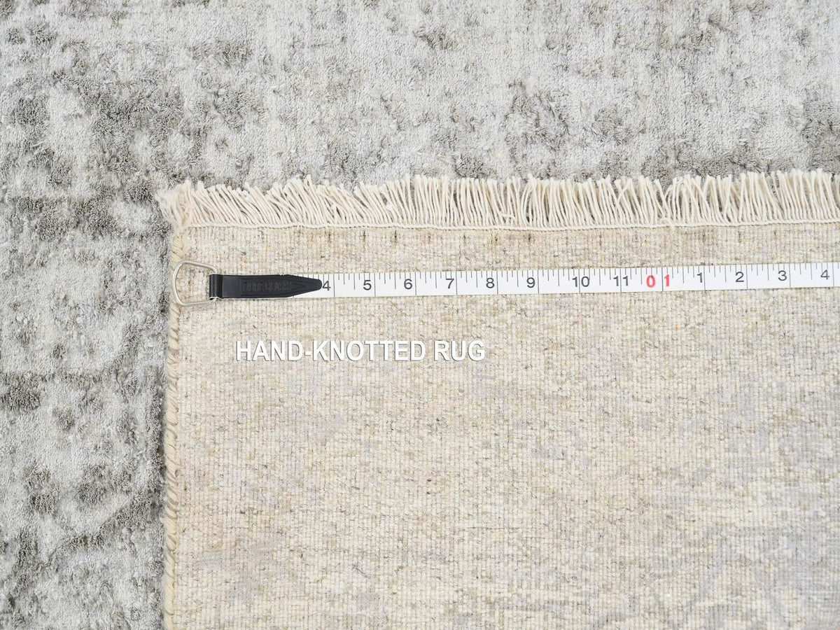 Transitional hand-knotted wool/silk runner in Gray, 2'6" x 12'1" — SKU O064845 (view 8)