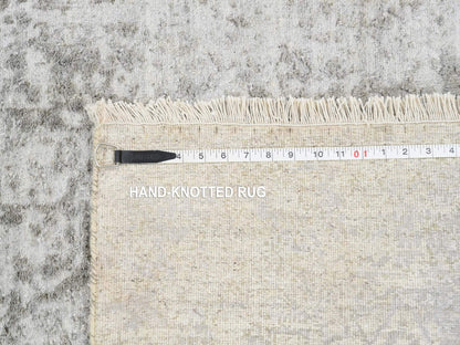 Transitional hand-knotted wool/silk runner in Gray, 2'6" x 12'1" — SKU O064845 (view 8)