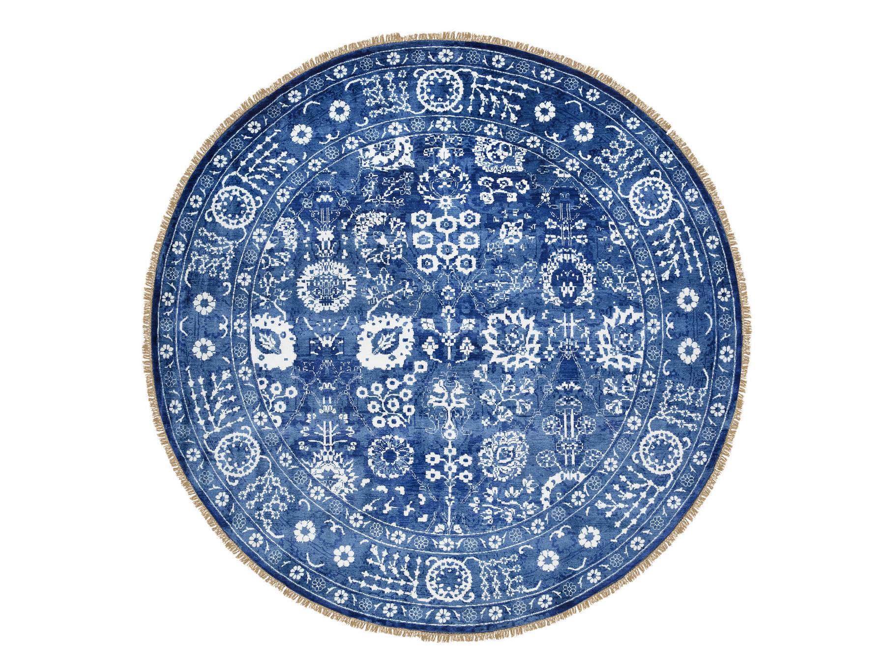 Tabriz Transitional hand-knotted wool/silk rug in Blue, 10'2" x 10'2" — SKU O064847