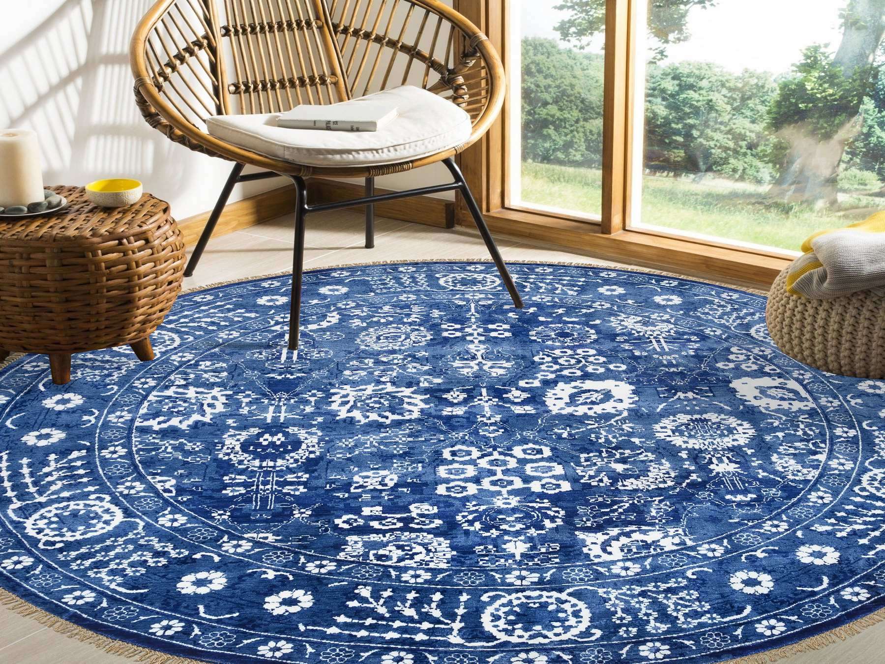 Tabriz Transitional hand-knotted wool/silk rug in Blue, 10'2" x 10'2" — SKU O064847 (view 2)