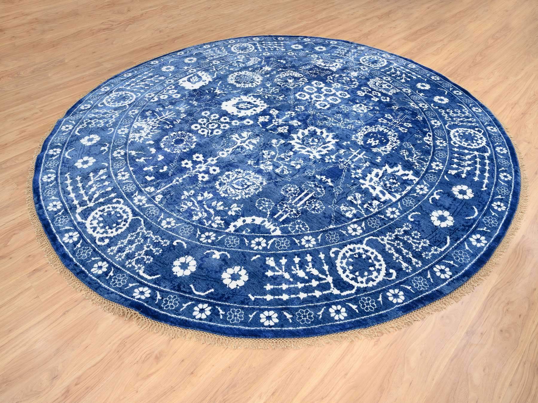 Tabriz Transitional hand-knotted wool/silk rug in Blue, 10'2" x 10'2" — SKU O064847 (view 4)