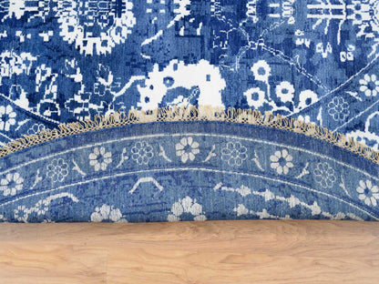 Blue 10'2" x 10'2" Transitional Hand knotted Wool/Silk Rug - Sku: O064847