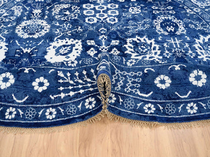 Blue 10'2" x 10'2" Transitional Hand knotted Wool/Silk Rug - Sku: O064847