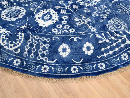 Blue 10'2" x 10'2" Transitional Hand knotted Wool/Silk Rug - Sku: O064847