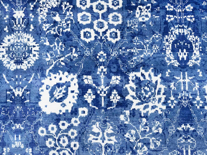 Blue 10'2" x 10'2" Transitional Hand knotted Wool/Silk Rug - Sku: O064847