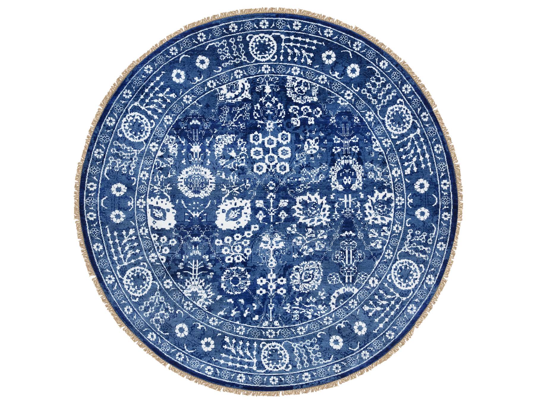 Tabriz Transitional hand-knotted wool/silk rug in Blue, 8'2" x 8'2" — SKU O064849