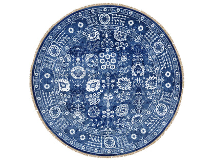 Blue 8'2" x 8'2" Transitional Hand knotted Wool/Silk Rug - Sku: O064849