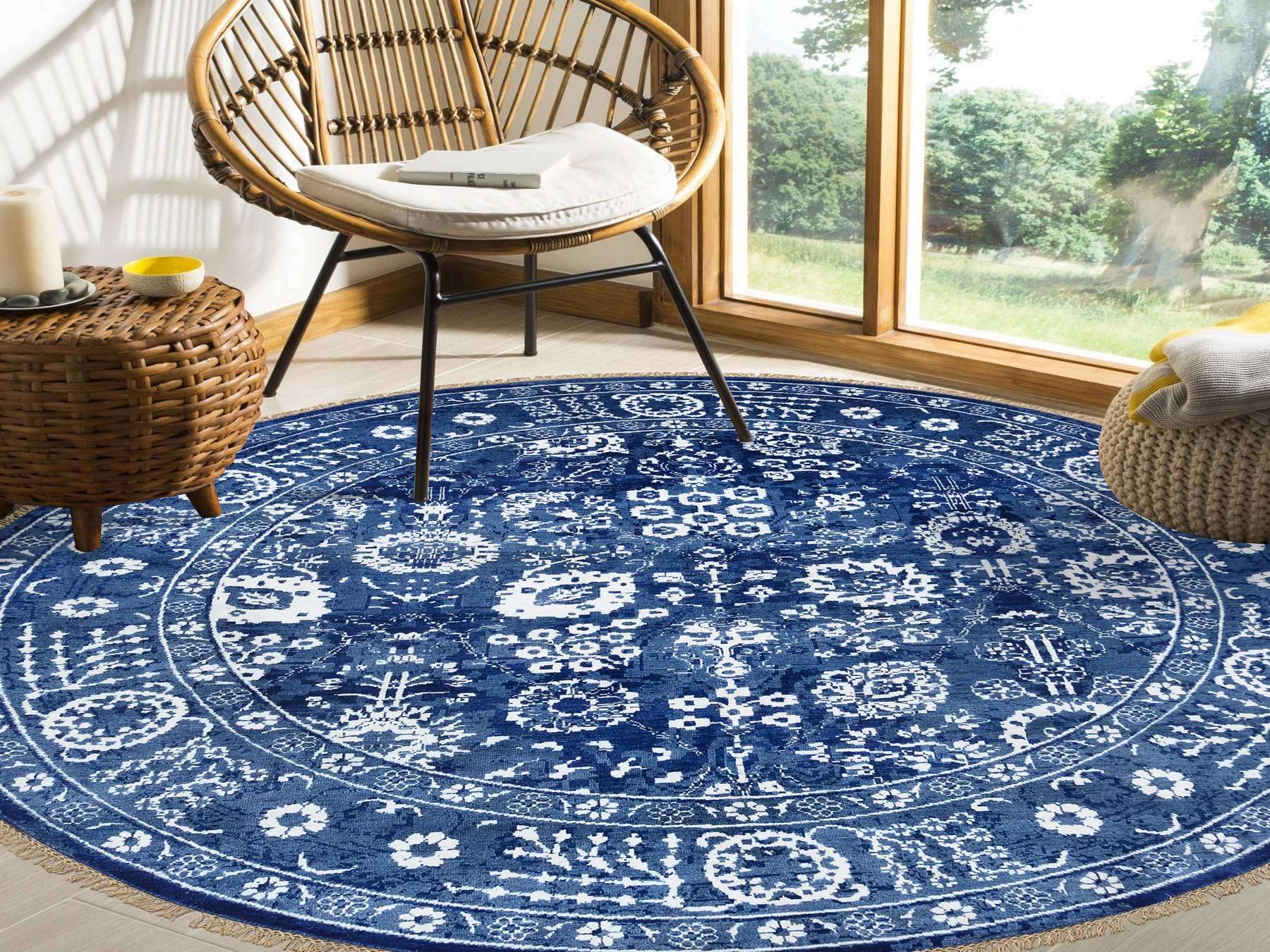Tabriz Transitional hand-knotted wool/silk rug in Blue, 8'2" x 8'2" — SKU O064849 (view 2)