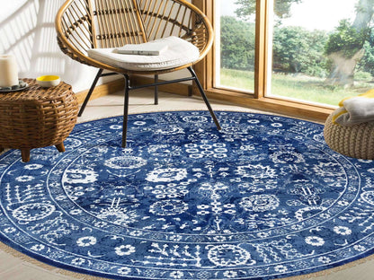 Blue 8'2" x 8'2" Transitional Hand knotted Wool/Silk Rug - Sku: O064849