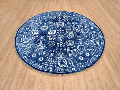 Blue 8'2" x 8'2" Transitional Hand knotted Wool/Silk Rug - Sku: O064849