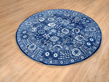 Blue 8'2" x 8'2" Transitional Hand knotted Wool/Silk Rug - Sku: O064849