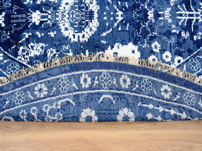 Blue 8'2" x 8'2" Transitional Hand knotted Wool/Silk Rug - Sku: O064849