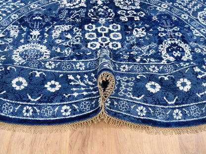 Blue 8'2" x 8'2" Transitional Hand knotted Wool/Silk Rug - Sku: O064849