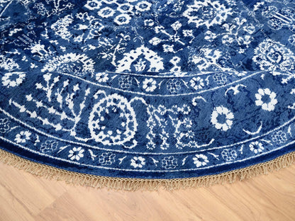 Blue 8'2" x 8'2" Transitional Hand knotted Wool/Silk Rug - Sku: O064849