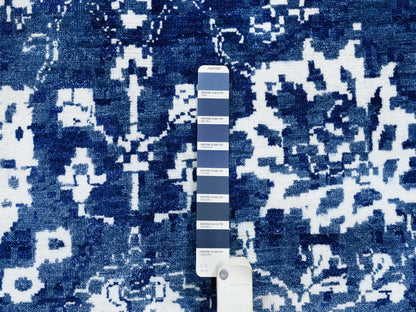 Blue 8'2" x 8'2" Transitional Hand knotted Wool/Silk Rug - Sku: O064849