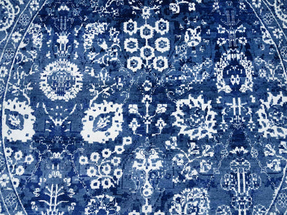 Blue 8'2" x 8'2" Transitional Hand knotted Wool/Silk Rug - Sku: O064849