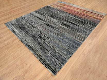 Black 8'4" x 9'10" Modern and Contemporary Hand knotted Wool Rug - Sku: O064866